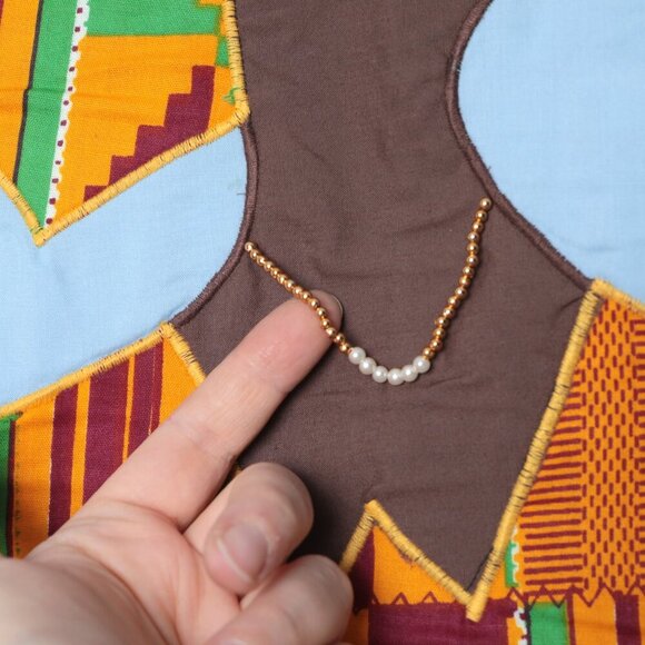 African Wall Fabric Art Scroll Tapestry Woman Ghana Africa Kente Dress Yellow - Picture 5 of 10